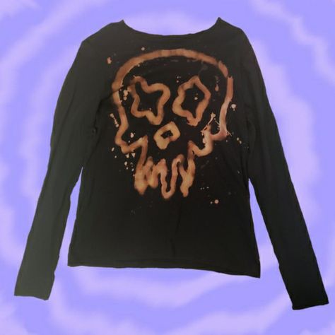 handmade bleached shirt for sale Black Shirt Painting Ideas, Shirt Painting Ideas Aesthetic Diy, Grunge Shirt Diy, Bleach Shirt Grunge, Bleach Shirt Ideas Grunge, Y2k Bleached Shirt, Bleach Tshirt Designs Grunge, Bleached Shirt Designs Y2k, Bleach Designs On Shirts Grunge