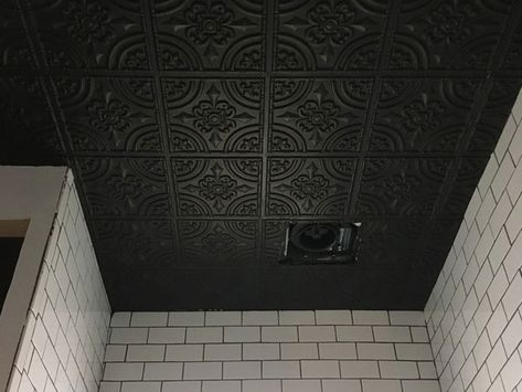 Wrought Iron – Faux Tin Ceiling Tile – Glue up – 24x24 – #205 - Black Tin Ceiling Bathroom, Black Ceiling Tiles, Ceiling Tiles Bathroom, Dark Ceiling, Faux Tin Ceiling, Faux Tin Ceiling Tiles, Decorative Ceiling Tile, Faux Tin, Ceiling Texture