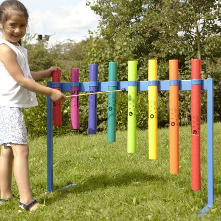 Outdoor Boomwhacker Frame Outdoor Music Area, Sensory Garden Ideas, Eyfs Outdoor Area, Eyfs Outdoor, Backyard Playset, Music Garden, Outdoor Learning Spaces, Boomwhackers, Outdoor Play Areas