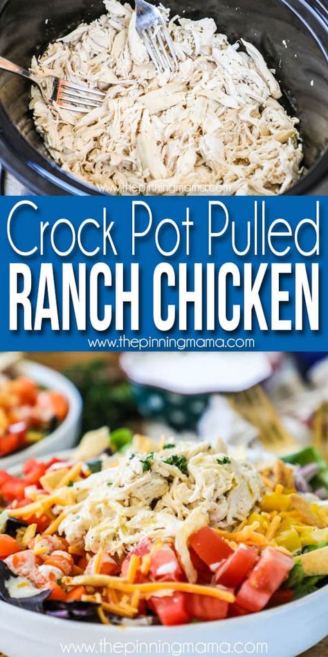 CrockPot Pulled Ranch Chicken • The Pinning Mama Crockpot Pulled Chicken, Ranch Chicken Crockpot, The Pinning Mama, Pulled Chicken Recipes, Shredded Chicken Crockpot, Shredded Chicken Recipes, Healthy Recipes Easy Snacks, Ranch Chicken, Healthy Snacks Easy