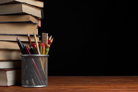 A stack of books and a stand for pens on... | Premium Photo #Freepik #photo #background #school #book #wood Pen Wallpaper, Doctor Study, Candle Gif, Background School, Presentation Background, Christian Graphic Design, Book Presentation, Book Cover Artwork, Watercolour Texture Background