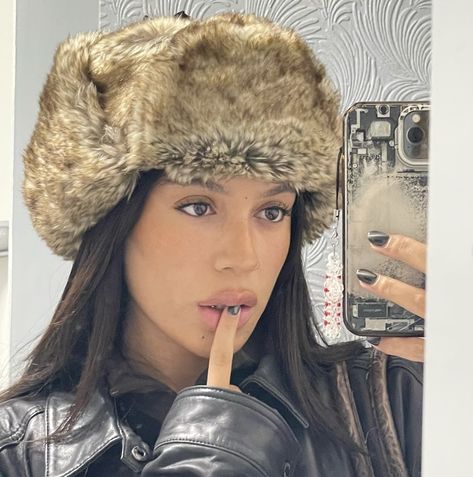 credit - luvyute Fur Hat Outfit, Russian Winter Hat, Russian Hat, Selfie Inspo, Hat Outfit, Faux Fur Hat, Winter Inspo, Fur Hat, Outfits With Hats