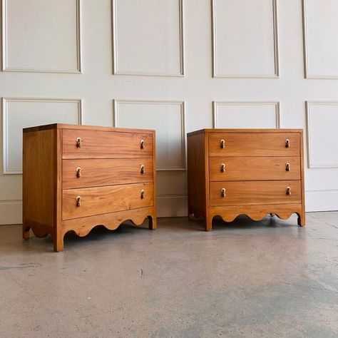 Chris & Jason New and Vintage Furniture on Instagram: "Available to order. We are in love with this NEW Pair of Chloe Bedside Chest / Nightstands. We are especially fond of the scalloped bottom apron as well as the variations in the medium light wood tones of the “Antique French Oak” finish. Solid wood and easy gliding drawers. The matching 6 Drawer Chloe Dresser can be “ordered” as well.   Chloe 3 Drawer Chest - $995 “each” 29.5”W x 18”D x 28”H  Chloe 6 Drawer Dresser - $2495 Dimensions: 60”W x 20.25”D x 36.25”H   Please DM us if interested and be sure FOLLOW us and “share” with any family or friends who may be in need or simply appreciate this gorgeous piece.   We ship our furniture anywhere in the lower 48 states.  #chloedresser #antiquefrenchoak  #raleighinteriordesigner  #newyorkinter Dallas Interior Design, Oak Dresser, Bedside Chest, 3 Drawer Chest, Wood Tones, 6 Drawer Dresser, French Oak, Drawer Chest, Drawer Dresser