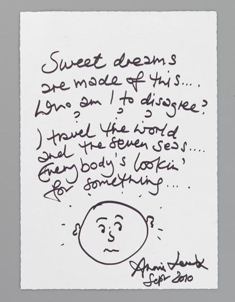 Eurythmics - Sweet Dreams. Sweet Dreams Are Made Of This Lyrics, Sweet Dreams Are Made Of This Eurythmics, Annie Lennox Sweet Dreams, Eurythmics Sweet Dreams, Handwritten Lyrics, Original Lyrics, Dave Stewart, Name That Tune, Play That Funky Music