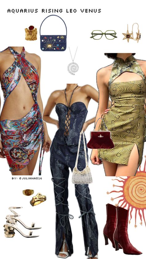 Party astrology style fashion inspiration aquarius rising Leo Venus opulent regal ornate otherworldly unique experiential spiritual Aquarius Fashion Style, Rising Leo, Venus In Leo, Aquarius Aesthetic, Aquarius Rising, Leo Rising, Venus Fashion, Aesthetic Outfits, Outfits Aesthetic