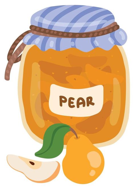 Pear jam in a jar with the inscription. Hand drawn vector illustration. Suitable for website, stickers, gift cards. Jam Illustration Jar, Jam Clipart, Jam Illustration, Pear Jam, Vector Game, Hand Drawn Vector Illustrations, Hand Drawn Vector, In A Jar, Gift Stickers