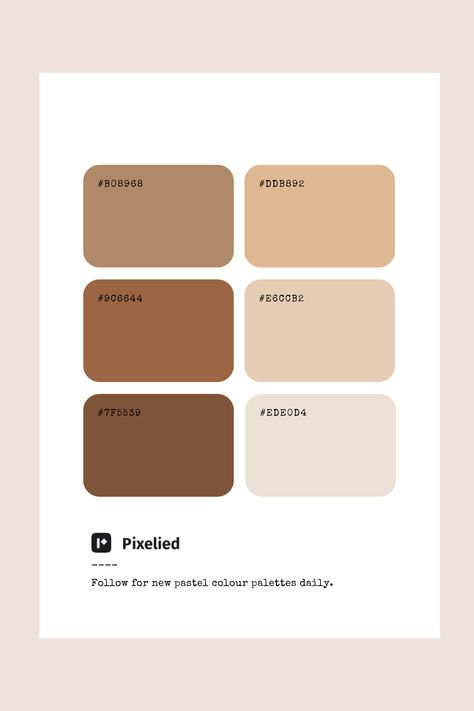 This brown color palette ranges from deep, rich chocolate tones to soft, creamy beige hues. These versatile shades add warmth, depth, and a natural elegance to any design, making them perfect for illustration, branding, typography, and web UI. Pastel Brown Palette, Pastel Brown Color Palette, Brown Color Palette Combination, Beige And Brown Color Palette, Light Academia Aesthetic Color Palette, Soft Brown Color Palette, Milk Tea Color Palette, Creamy Brown Aesthetic, Brown Combination Color