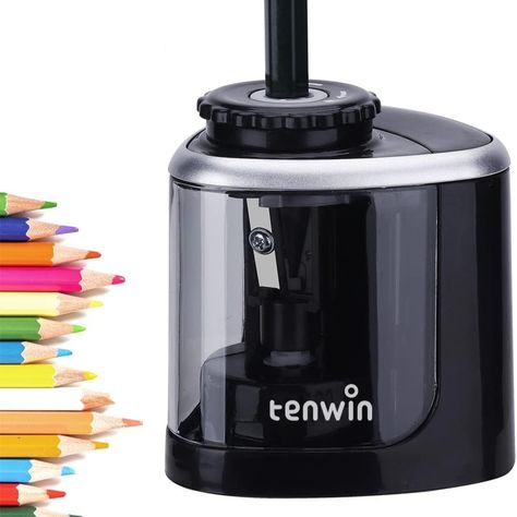 Using this pencil sharpener couldn't be easier - just press down on the pencil to activate the automatic sharpening feature. In just 4 seconds, your pencil will be sharpened and ready to go! Electric Sharpener, Electric Pencil Sharpener, Teacher Must Haves, Pencil Sharpeners, Office Branding, Container Design, Safety Devices, Pencil Writing, The Pencil