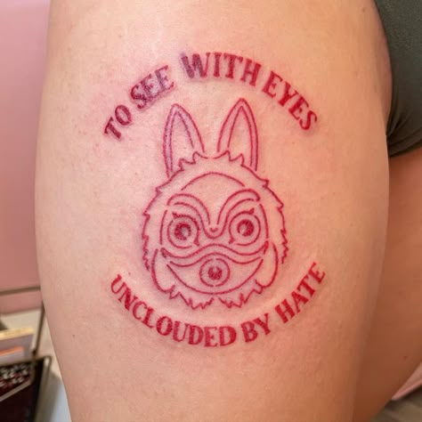 Studio Ghibli Tattoo Ideas Princess Mononoke, Studio Ghibli Princess Mononoke Tattoo, Princess Mononoke Tattoo Ideas, Princess Mononoke Tattoos, Fine Line Pokemon Tattoo, Princess Kaguya Tattoo, Princess Mononoke Tattoo Forest Spirit, Studio Ghibli Matching Tattoo, Ghibli Tattoo Minimalist