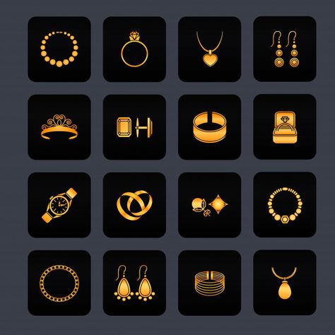 Jewelry black icons set of diamond gold ... | Premium Vector #Freepik #vector #wedding #business #gold #technology Jewelry Logo Ideas, Icon Jewelry, Jewelry Logo Design, Jewellery Photography Inspiration, Jewelry Store Design, Creative Jewelry Photography, Instagram Jewelry, Jewelry Logo, Gold Jewelry Stores