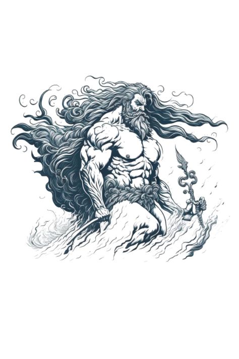 This vintage Poseidon sketch features a unique retro design, perfect for any mythology or graphic design lover. showcases a detailed sketch of Poseidon, the Greek god of the sea, holding his iconic trident. Poseidon Sketch, Greek God Sketch, Poseidon Illustration, Octopus Tattoo Design, Octopus Tattoo, Cartoon Tattoos, God Illustrations, Greek Gods, Greek Mythology