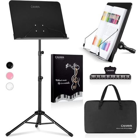 CAHAYA 4 in 1 Dual-use Sheet Music Stand & Desktop Book Stand Metal Portable Solid Back with Carrying Bag, Sheet Music Folder & Clip, Projector Stand, Laptop Stand, Bible Book Stand, Tablet Stand Sheet Music Clips, Projector Stand, Sheet Music Stand, Music Stands, 80's Music, Sheet Music Book, Music Stand, Guitar Stand, Book Stand