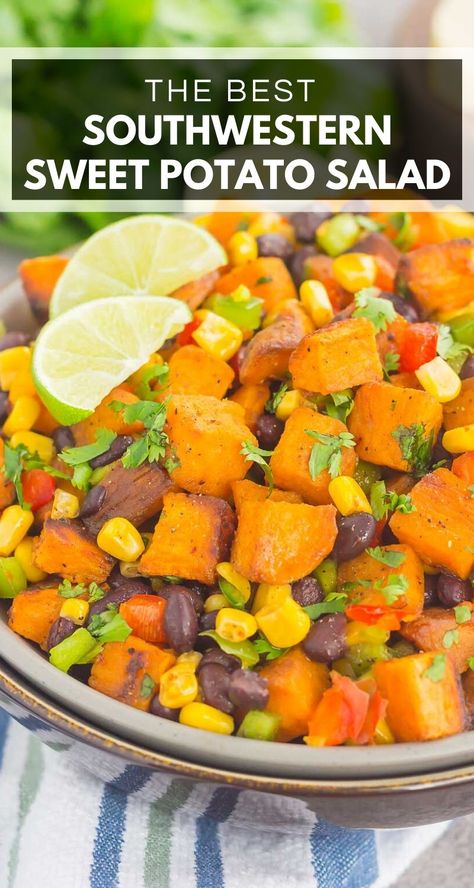 Sweet Potato Salad Recipe, Black Beans Corn, Honey Lime Dressing, Cleaner Eating, Sweet Potato Salad, Potatoes Recipes, Healthy Veggie, Sweet Potato Black Beans, Black Bean Salad