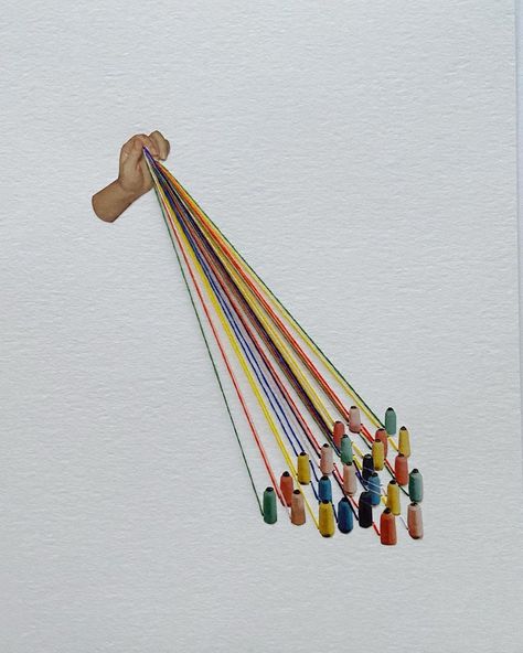 Thread Illustration Art, Embroidery Collage, Hanging On By A Thread, Embroidery On Paper, Common Thread, Thread Art, Wall Gallery, Picture Collage, Pictures To Draw