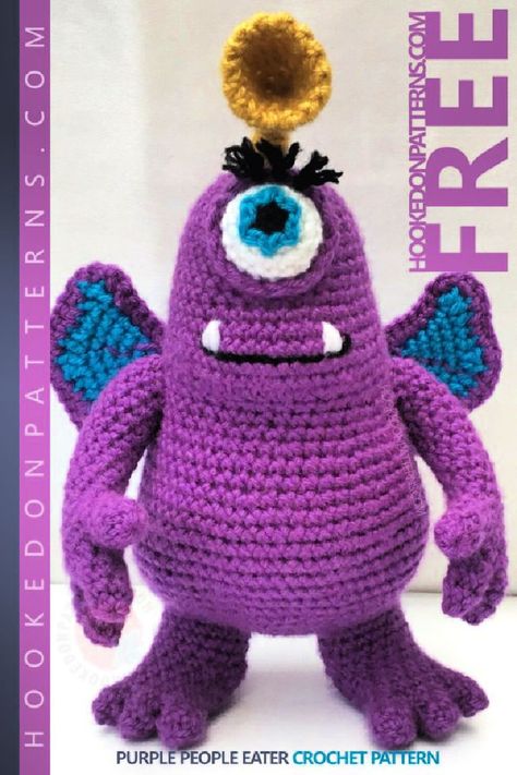 25 Easy and Free Crochet Monster Patterns Flying Purple People Eater, Monster Amigurumi, Minion Crochet Patterns, Crochet Monster, Purple Monster, Purple People Eater, Crochet Bloggers, Minion Crochet, People Eater