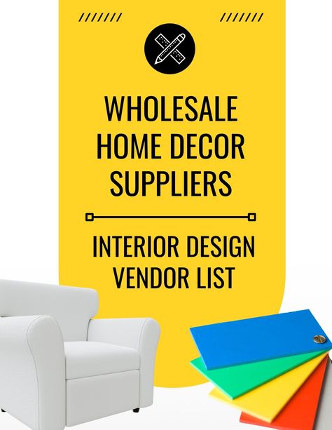 Do you vaue your time? 
If YES, this vendor list is perfect for you. 

This interior decorating vendor list provides links to wholesale suppliers that are USA and Internationally based. All of these companies have a great reputation in the market. 

#interiordesign #interiordecorating #homedecor #furniture #vendorlist #wholesalefurniture #wholesalerugs #wholesaledecor Wholesale Decor, Vendor List, Wholesale Home Decor, Home Furnishing Stores, Money Management Advice, Business Innovation, Wholesale Furniture, Essential Tools, Business Venture