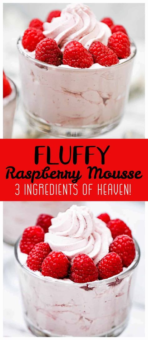 Fluffy Raspberry Mousse - Here's a sinfully, fluffy whipped dessert you can have in approximately 5 minutes from start to finish? You’ll want to literally whip this tempting, heavenly Fluffy Raspberry Mousse up for the best dreamy, fruity raspberry experience as soon as possible! Moose Dessert, Raspberry Desserts Easy, Mousse Cake Filling, Raspberry Whip, Raspberry Whipped Cream, Raspberry Mousse Cake, Whipped Cream Desserts, Mothers Day Desserts, Raspberry Desserts