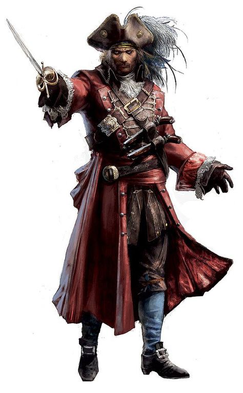 Evocative imagery for Prospero. This makes him look like a pirate captain with the large hat, jackets, and red clothing that is usually associated with wealth. Edwards Kenway, Large Hat, Red Clothing, Pirate Captain, Pirate Art, Captain Morgan, Black Sails, Pirate Life, Dungeons And Dragons Characters