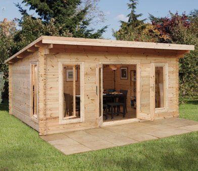 Garden Log Cabins, Contemporary Garden Rooms, Log Cabins For Sale, Garden Cabins, Log Wall, Cabins For Sale, Roof Styles, Wood Shed, Forest Garden