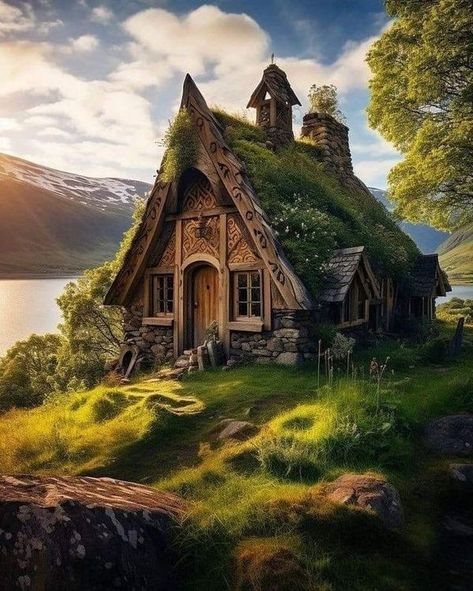 Fantasy Cottage, Casa Hobbit, Storybook House, Fairytale House, Witch Cottage, Lakeside Cabin, Storybook Homes, Storybook Cottage, Medieval Houses