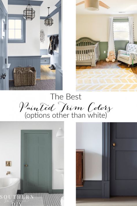 Trim Paint Color Ideas Farmhouse, Painted Trim Colors, Door And Trim Paint, Interior Trim Ideas, Interior Door Colors, Dix Blue, Trim Paint Color, Painted Interior Doors, Painted Trim