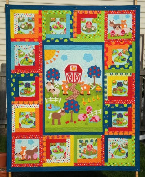 Panel Quilting, Baby Quilt Panels, Farm Quilt Patterns, Farm Quilts, Quilts With Panels, Baby Boy Quilt Patterns, Colchas Quilting, Boys Quilt Patterns, Kid Quilts