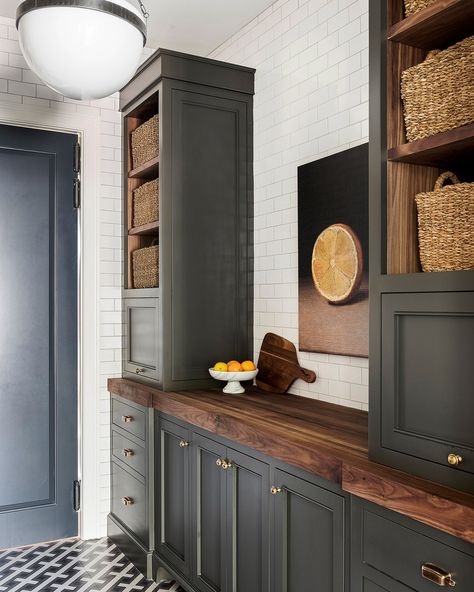 W Design Collective on Instagram: “Not to brag, but this is green is the best green. Benjamin Moore Fatigue Green. #FTW ⠀⠀⠀⠀⠀⠀⠀⠀⠀ #wdesigncollective #mariannesbuild ⠀⠀⠀⠀⠀⠀⠀⠀⠀…” Pantry Upgrade, W Design Collective, Walnut Butcher Block, W Design, Butlers Pantry, Custom Furniture Design, Green Cabinets, Valley View, Butcher Block Countertops