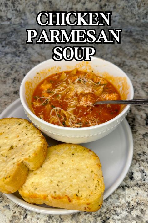 Comfort in a bowl! This Chicken Parmesan Soup is a cozy blend of savory chicken, rich tomato, and melty cheese—perfect for warming up on a chilly day. Parmesan Chicken Soup, Parmesan Soup Recipe, Chicken Recipes Soup, Chicken Parmesan Soup Recipe, Chicken Parmesan Soup, Green Bean Casserole Bacon, Cornbread Dressing Southern, Parmesan Soup, Skillet Pizza