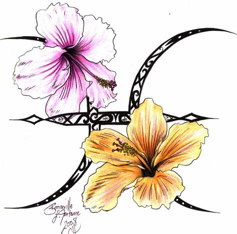 Pisces Flower, Pisces Constellation Tattoo, Hibiscus Flower Tattoos, Pisces Tattoo Designs, Hibiscus Tattoo, Pisces Tattoos, Gemini Tattoo, Flower Symbol, Hawaiian Tattoo