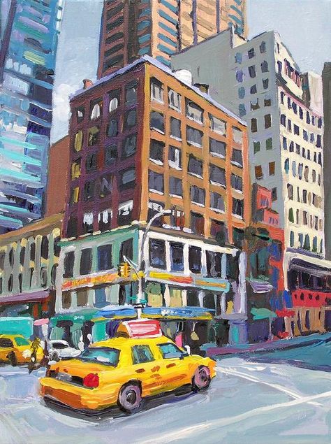 Easy New York Painting, New York Artwork, Easy Cityscape Painting, School Of Visual Arts Nyc, Abstract City Art, City Painting Aesthetic, Gouache Cityscape, City Painting Ideas, Acrylic City Painting