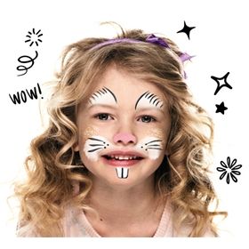 How to face paint a Bunny look | Snazaroo.com Cheetah Face Paint, Acrylic Face Painting, Joker Face Paint, Bunny Face Paint, Lion Face Paint, Easter Face Paint, How To Face Paint, Mermaid Face Paint, Skeleton Face Paint