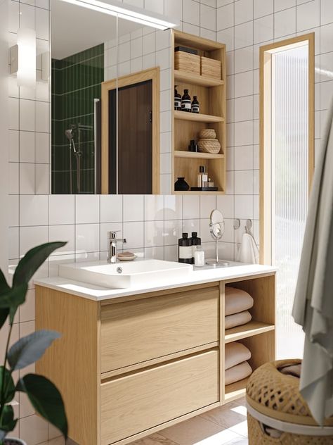 Scandi Bathroom, Bathroom Cupboards, Oak Bathroom, Bathroom Gallery, Online Interior Design Services, Ikea Bathroom, Organization Furniture, Ikea Home, Ikea Storage