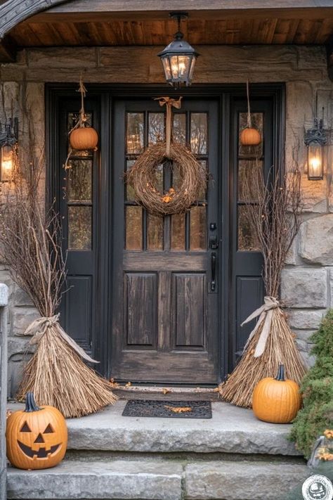 "Add a magical touch to your front porch with DIY Witch Broom Decor! 🧹🎃 Perfect for Halloween vibes. #WitchBroomDIY #HalloweenPorchDecor #SpookyFrontPorchInspo" Witch Themed Porch Decorations, Witchy Front Porch Ideas, Diy Witches Broom, Witch Broom Decor, Diy Witch Broom, Porch Halloween, Diy Witch, Primitive Home Decor, Witch Diy