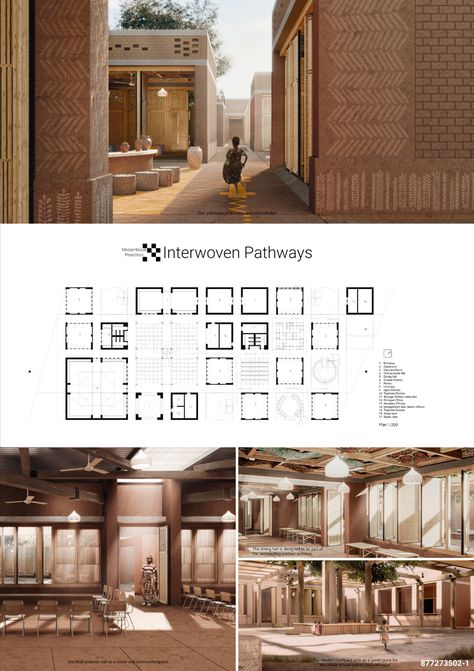 Boards for the architecture competition Mozambique Preschool - a school in Africa Architecture Board Layout, Kaira Looro, Board Architecture, Board Layout, Architecture Competition, Architecture Presentation Board, Architecture Board, Brick Architecture, Vernacular Architecture