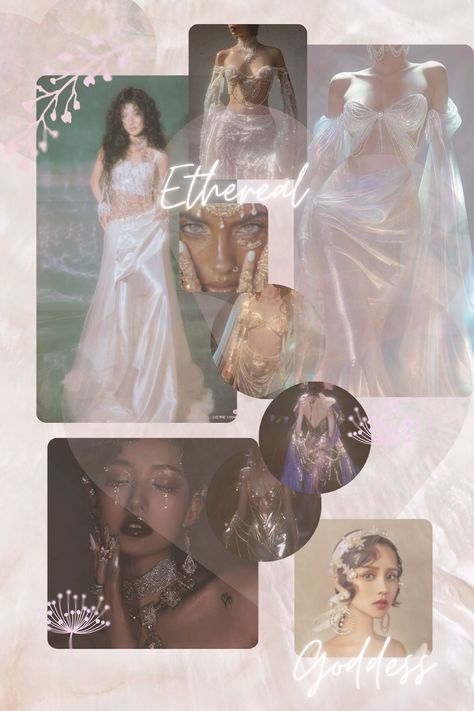 🌟✨ Embrace the magic of the cosmos with this ethereal goddess fairy fashion mood board! ✨🌿 Into a world of glittering enchantment and celestial elegance as you explore this dreamy inspiration. From shimmering fabrics to otherworldly accessories, let these mystical elements spark your imagination and transform your style into something truly magical. 💫👑   🌠💖 #FashionInspo #EtherealMoodBoard #GoddessGlam #FantasyFashion #Goddess #GoddessEnergy #Moodboard Goddess Aesthetic Fashion, Mystical Mood Board, Goddess Outfit Aesthetic, Ethereal Clothing, Cosmic Goddess, Ethereal Goddess, Pearl Outfit, Ethereal Fashion, Mystical Elements