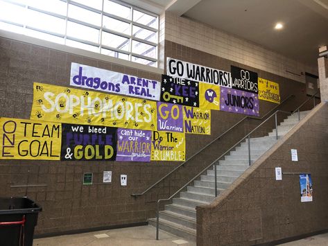 School Pride Posters Ideas, High School Spirit Posters, School Pride Decorations, Homecoming Poster Ideas Spirit Weeks, Battle Of The Classes Spirit Week, Homecoming Spirit Week Posters, Pep Assembly Posters, School Spirit Hallway Decorations, Highschool Hallway Decorations