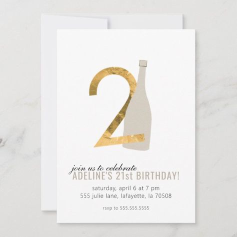 21st Birthday Party Invitations Gold and Champagne 21st Birthday Party Invitations, Trendy Invitations, Champagne Birthday, 21st Birthday Party, 21st Birthday Invitations, Birthday Party 21, Chic Party, Gold Invitations, Birthday Bash