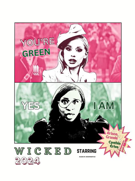 Wicked Poster Movie, Ariana Grande Printable, Thea Core, Wicked Ariana Grande, Wicked Poster, Wicked 2024, Wicked Wallpaper, Ariana Grande Poster, Elphaba And Glinda