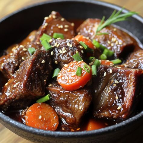 Korean Braised Short Ribs, Korean Radish, Cozy Fall Recipes, Instagram Recipes, Braised Short Ribs, Festive Drinks, Beef Short Ribs, Trending Recipes, Minced Onion