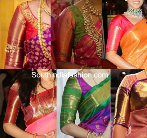 Big Border Blouse Patterns For Your Kanjeevarams Blouse Designs With Border, Border Blouse Designs, Silk Saree Blouse Designs Patterns, Pattu Saree Blouse Designs, Wedding Saree Blouse Designs, Traditional Blouse Designs, Wedding Blouse Designs, Sari Blouse Designs, Saree Blouse Patterns