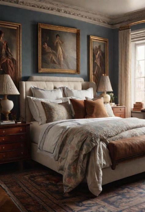 Moody Bedroom, Dark Bedroom, Dark Home Decor, Dark Home, Vintage Bedroom, Ideas Living Room, Bedroom Vintage, Blue Bedroom, Master Bedrooms Decor