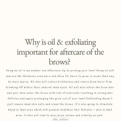 Brow lamis are one of my fave services that I provide as an esthetician!! Every time a client books with me to have their brows done I do a little happy dance! 🪩🫶⚡️🤩 Not only do they give some of the best before + afters ever, they really do teach you how to properly care for your brows whether you have a lami done on them or not. Oil + exfoliate. Repeat.👏 Scroll through to find some answers to some of my most commonly asked questions. ✨ Some of my fave brow oils include: @amazon- castor o... Brow Business, Master Esthetician, Brow Care, Brow Lamination, Beauty Companies, Happy Dance, Beauty Room, Esthetician, Nail Salon