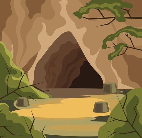 Background House, Poster Ramadhan, Cave Entrance, Cave Drawings, Forest Background, Background Drawing, Book Illustration Art, Leaf Drawing, Sketches Tutorial