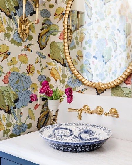 Georgia Street, Powder Room Wallpaper, Mulberry Home, Powder Room Design, Bold Wallpaper, Chinoiserie Wallpaper, Chinoiserie Chic, Lee Jofa, Powder Bath