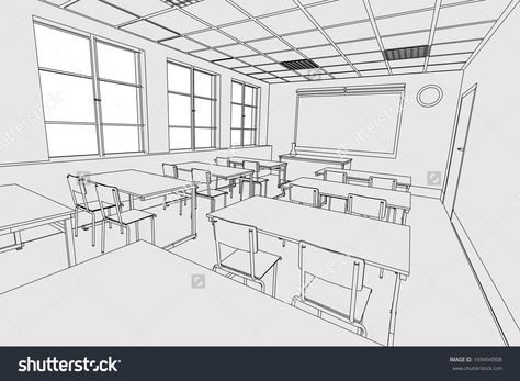 School Classroom Drawing Reference, Classroom Drawing Anime, School Classroom Drawing, Classroom Drawing Sketch, Classroom Reference Drawing, Manga Classroom, Classroom Perspective, Classroom Sketch, Lab Komputer