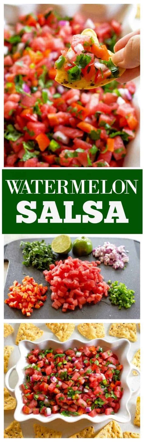 This Watermelon salsa is spicy and sweet! If you're looking for a summertime salsa, this is it! #salsa #summer #watermelon #side #mexican Salsa Recept, Honey Jalapeno, Watermelon Salsa Recipe, Simple Appetizers, Dishes Ideas, Watermelon Salsa, Salsa Recipes, Bean Salsa, Savory Appetizer