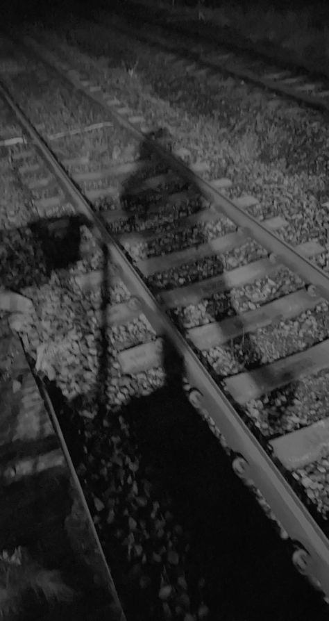 Train Tracks At Night, Railroad Tracks Aesthetic, Train Track Aesthetic, Dark Train Aesthetic, Train Night Aesthetic, Train Tracks Aesthetic, Train Snap, Blackandwhite Aesthetic, Buttered Toast