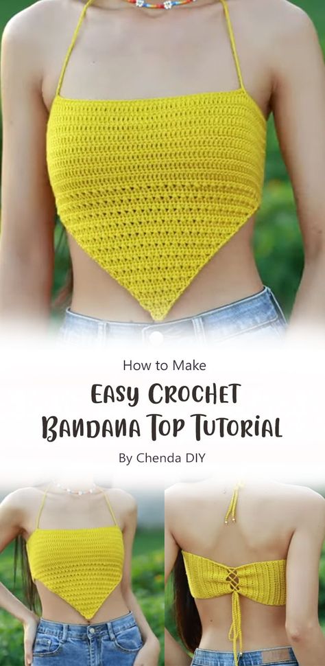 Bandana tops are not only stylish and versatile but also fun and easy to make. In this tutorial, Chenda DIY will guide you step-by-step on how to create your very own crochet bandana top. So, gather your crochet tools and let’s get started on this delightful project! Crochet Bandana Top Pattern, Crochet Bandana Top Pattern Free, Crochet Bando Top, Bandana Crochet Top, Bandana Top Crochet, Crochet Bandana Pattern Free, Crochet Bandana Top, Chenda Diy, Crochet V Neck