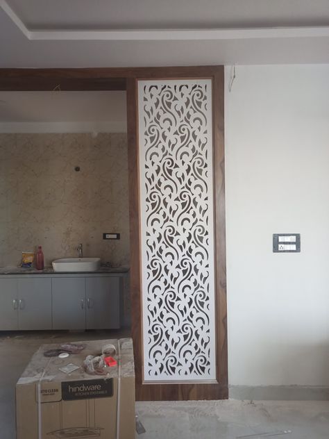 Hyderabad uppal 9063561165 Cnc Partion Design For Hall, Cnc Partion Design, Jali Wall, Wood Arches, Kitchen Wardrobe Design, Jali Design, Crockery Unit Design, Interior Ceiling Design, Wooden Front Door Design