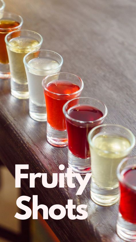 Fruity Shots Fruity Shots Alcohol Recipes, Best Shots To Order Bar, Fruity Drinks To Order At The Bar, Popular Bar Shots, Drink Shots Alcoholic, Fruity Cocktails To Order At A Bar, 2 Ingredient Shots Alcohol, Fruit Loop Shot Recipe, Malibu Rum Shots Recipes